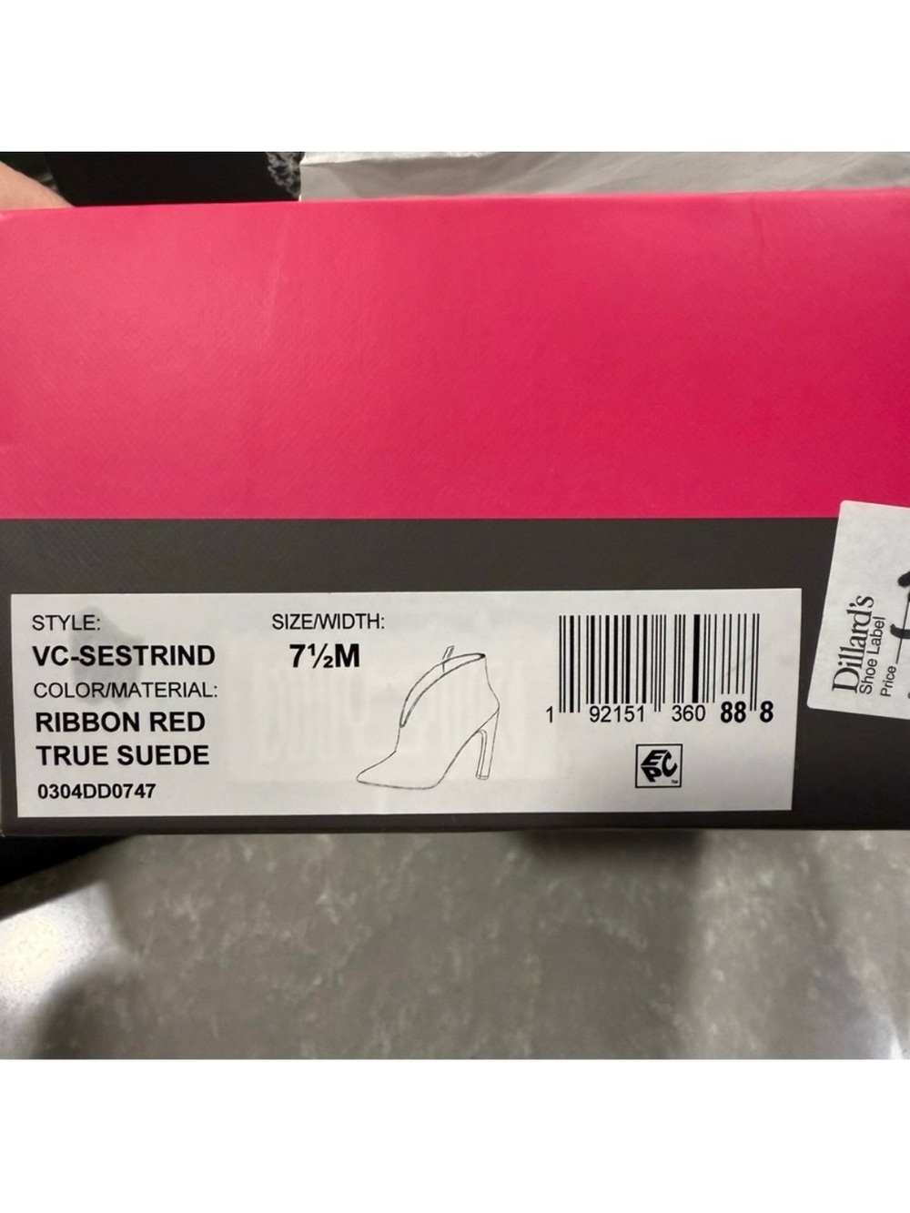 Vince Camuto Sestrind Ribbon Red Pink Suede Pointed Toe Booties Heels 7.5M New - Picture 5 of 6
